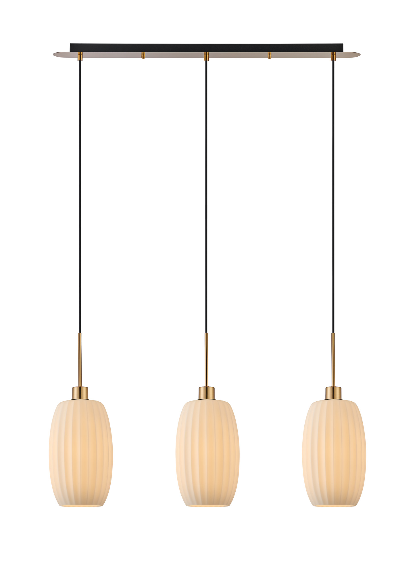 DK1216  Lori Linear Pendant, 3 Light Adjustable E27, Antique Gold/Opal Ribbed Tubular Shades
